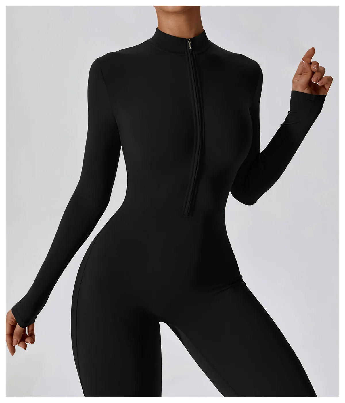 Zipper long sleeve Elastic One-Piece gym workout Bodysuit