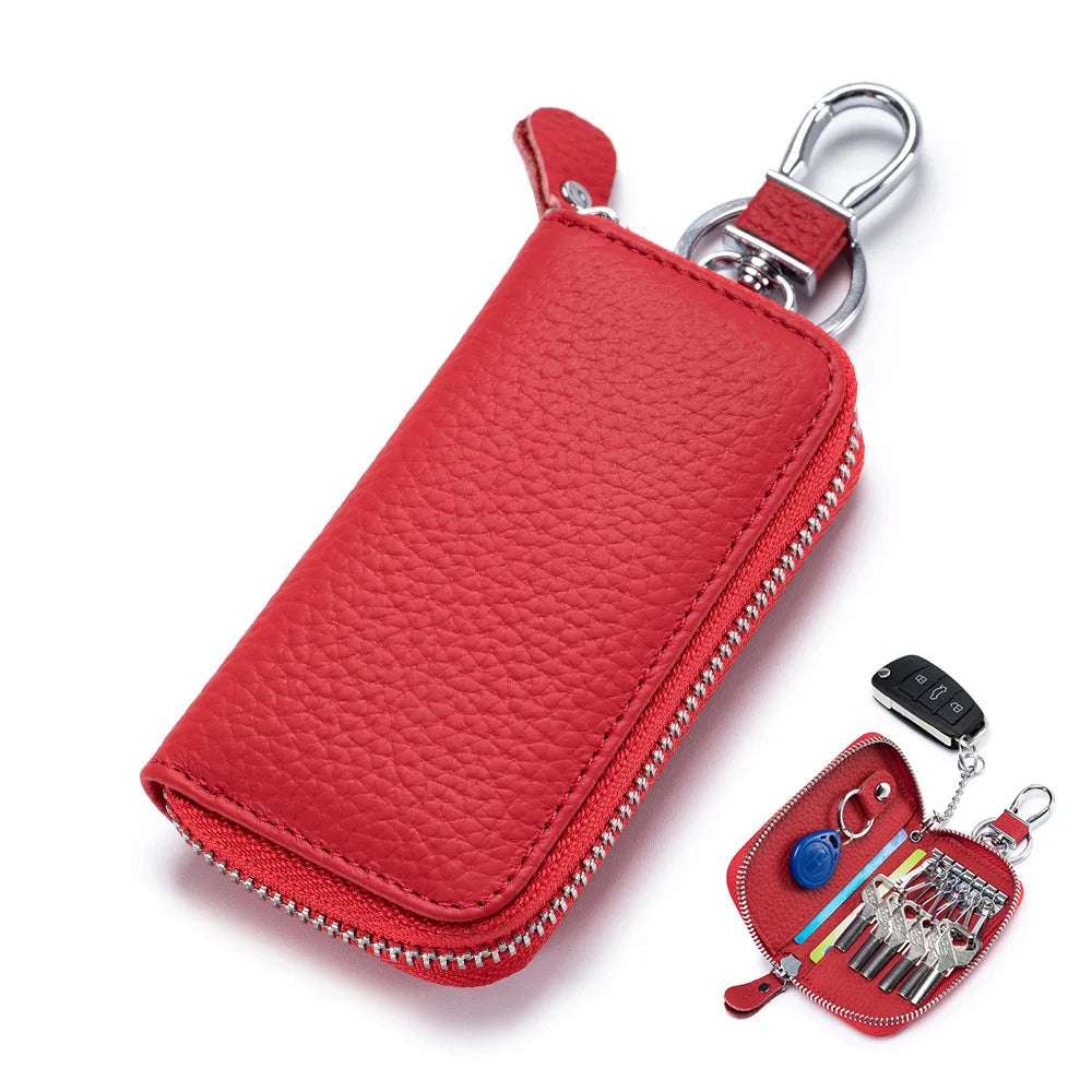 Multifunctional Zipper leather Key Case Red