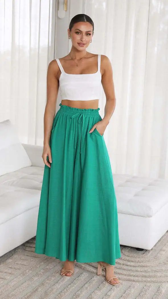 Spring Summer Wide Leg Trousers green
