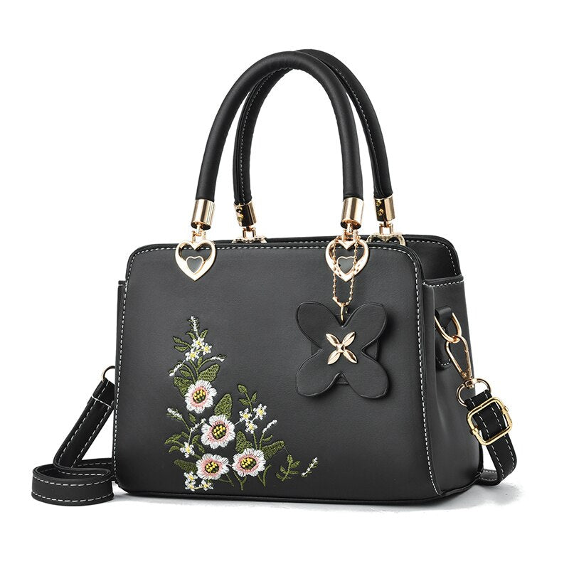 New Women Embroidery Handbags Black