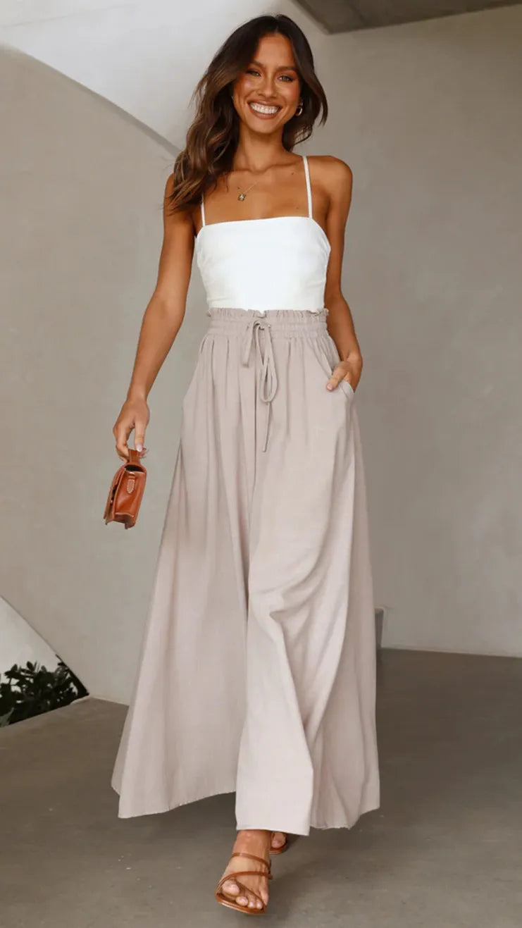 Spring Summer Wide Leg Trousers apricot