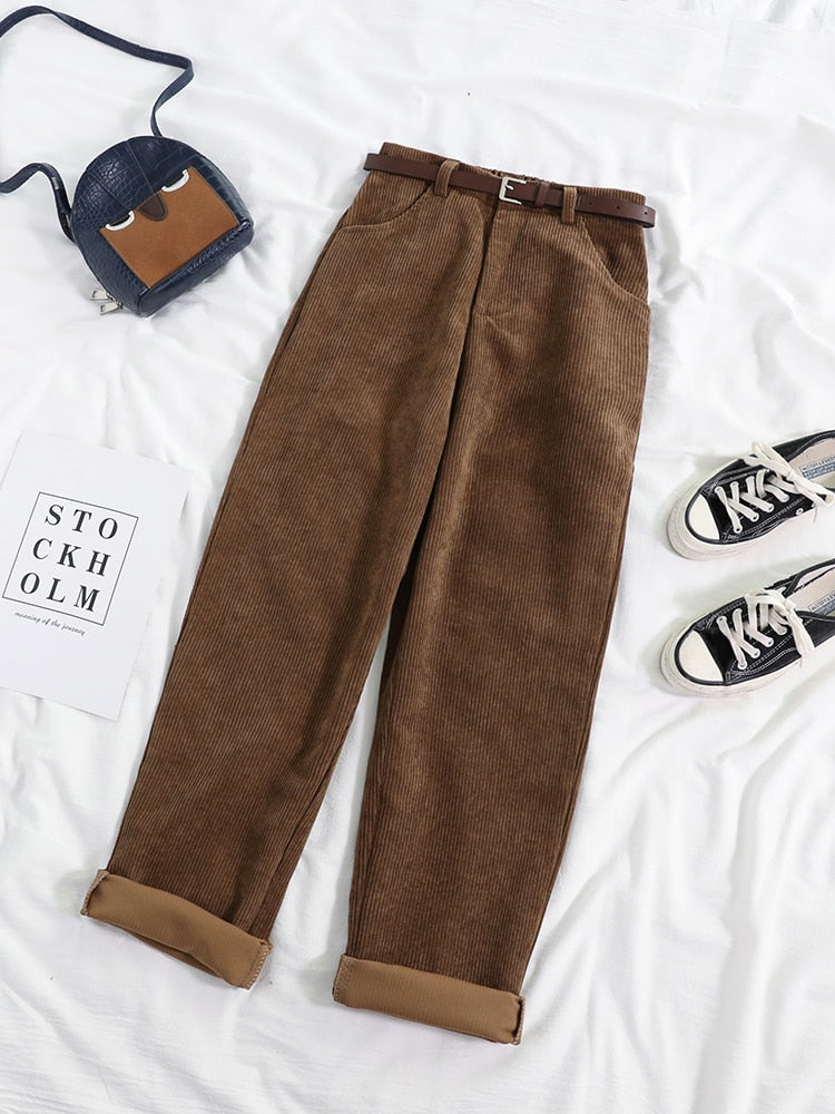 Women Spring Corduroy Pants Coffee