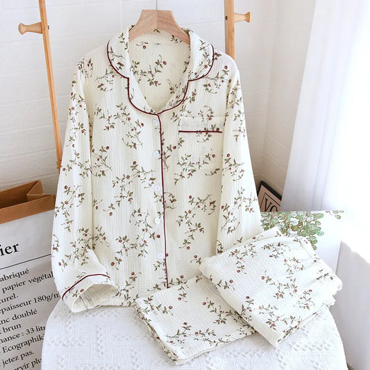 Nature print Cotton Crepe Long sleeved pyjamas