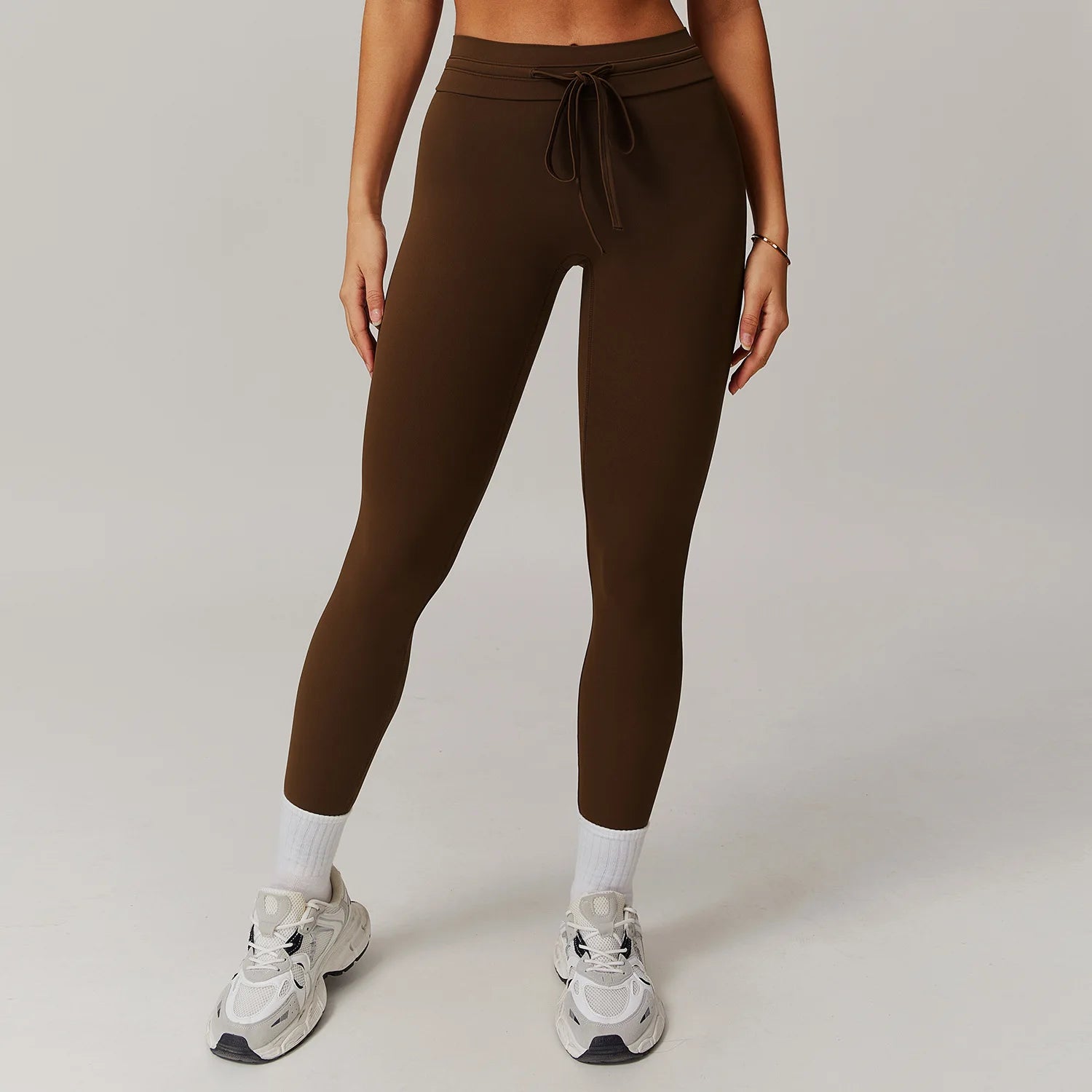 Drawstring High Waist Fitness Leggings Huacha Brown