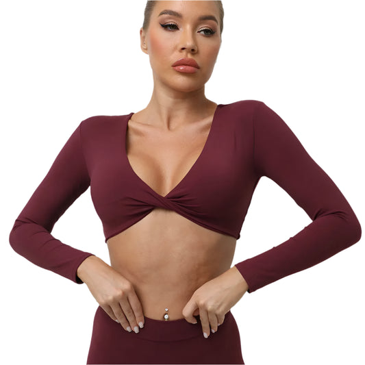 Sexy Creased Long Sleeve sports Crop Top