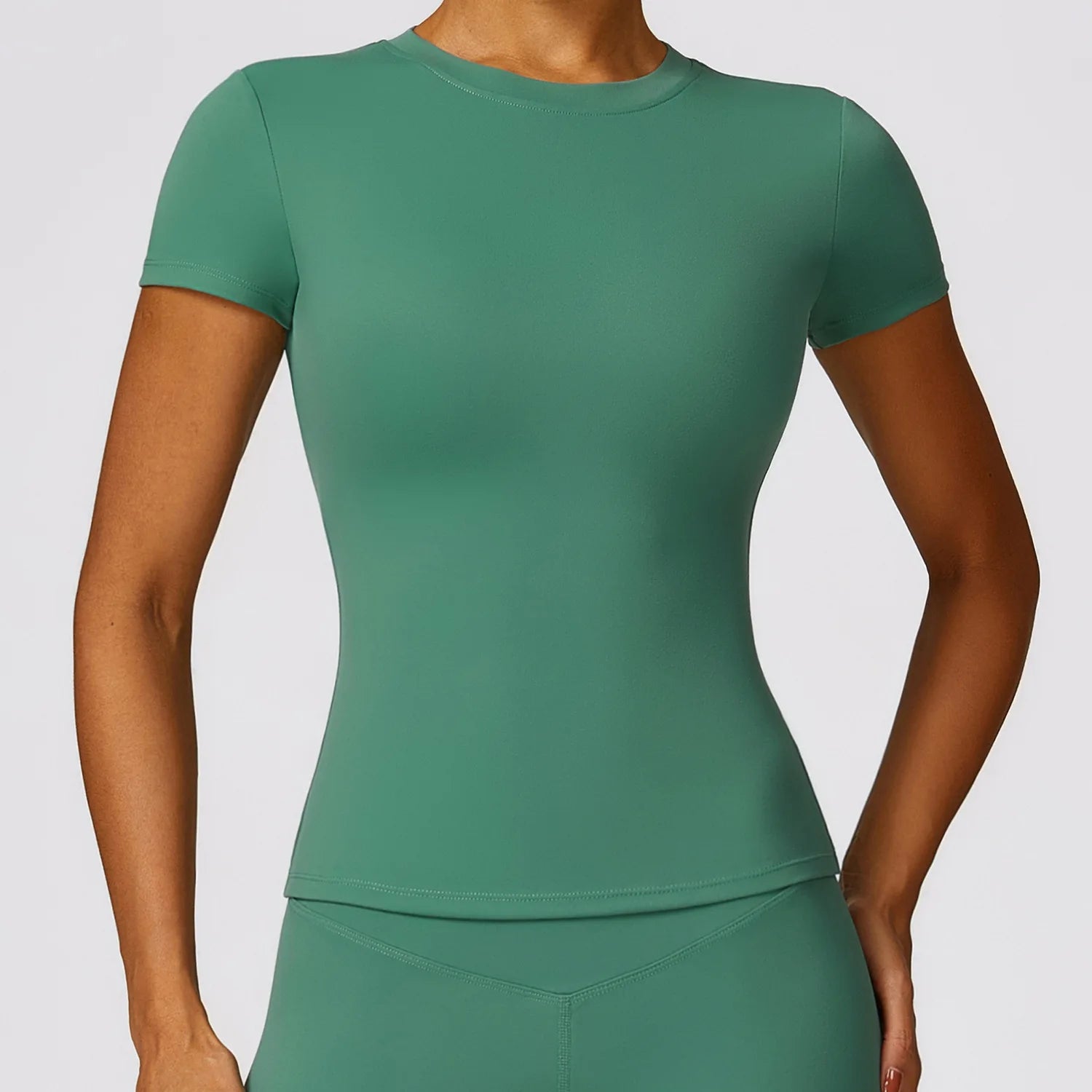 Seamless Short Sleeve Yoga Gym Top Sea King Green