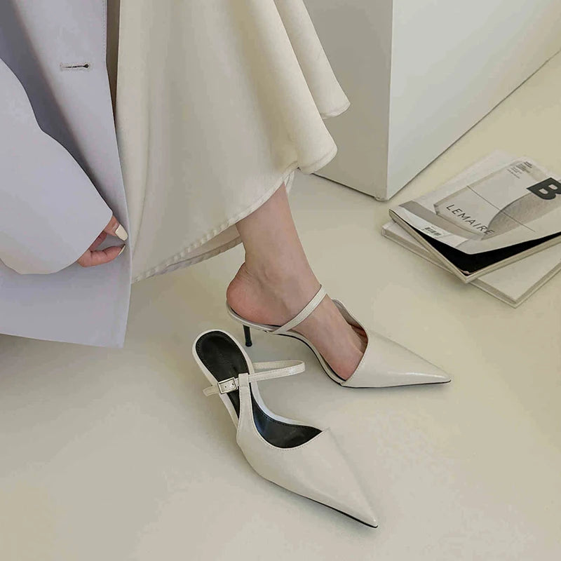 Pointed Toe Mule Slip On Shoes WHITE
