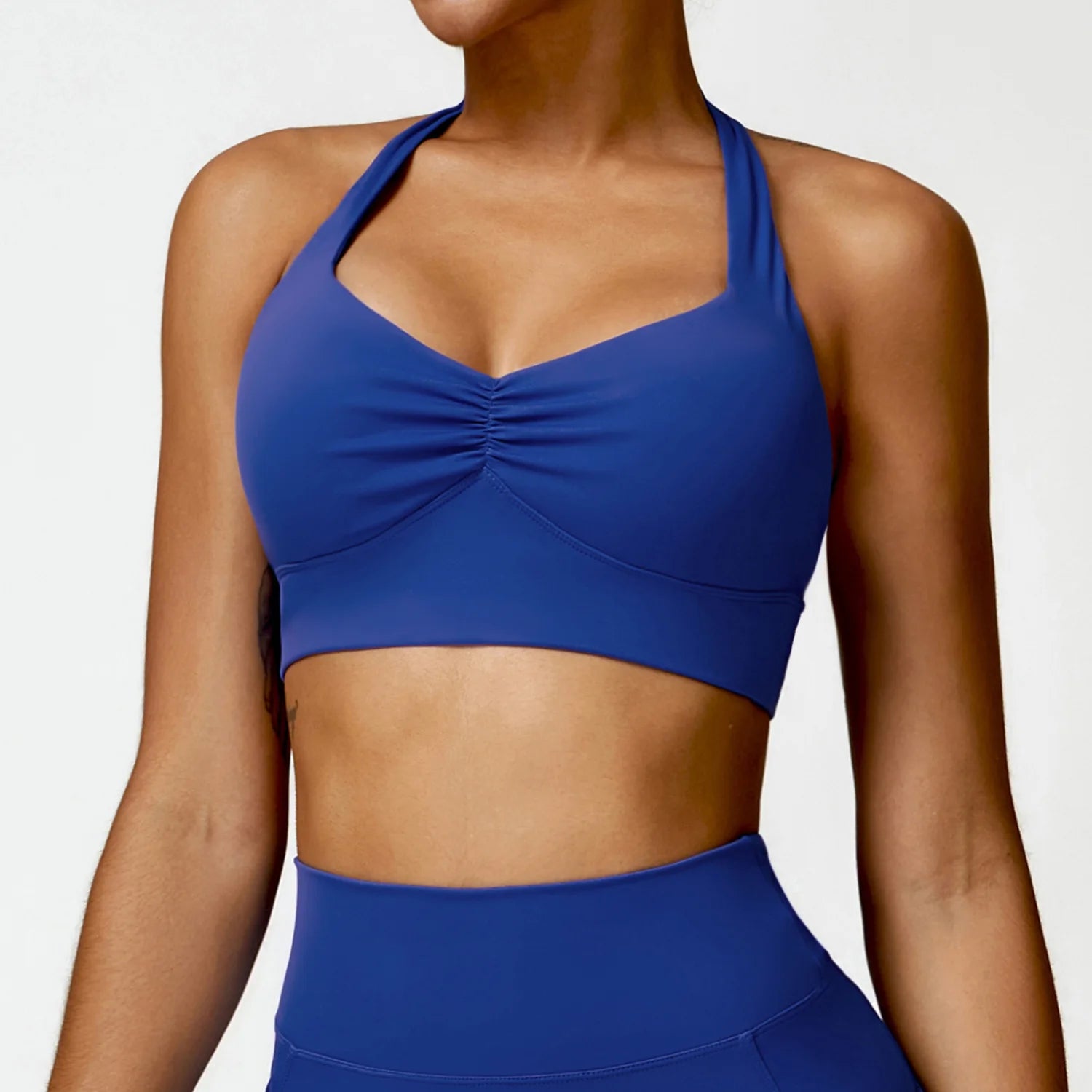 Halter neck push up ruched Sports Bra Klein Blue