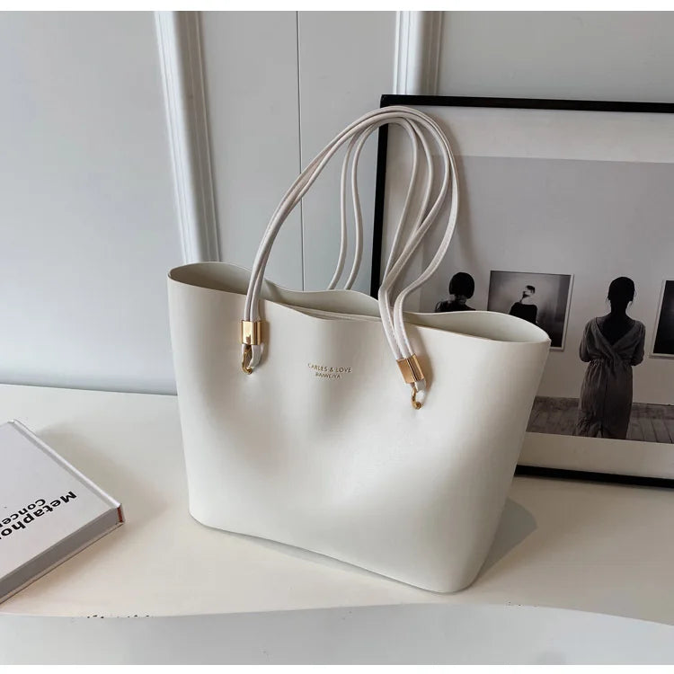 PU Leather large Tote Handbag WHITE 37cmX25cmX12cm