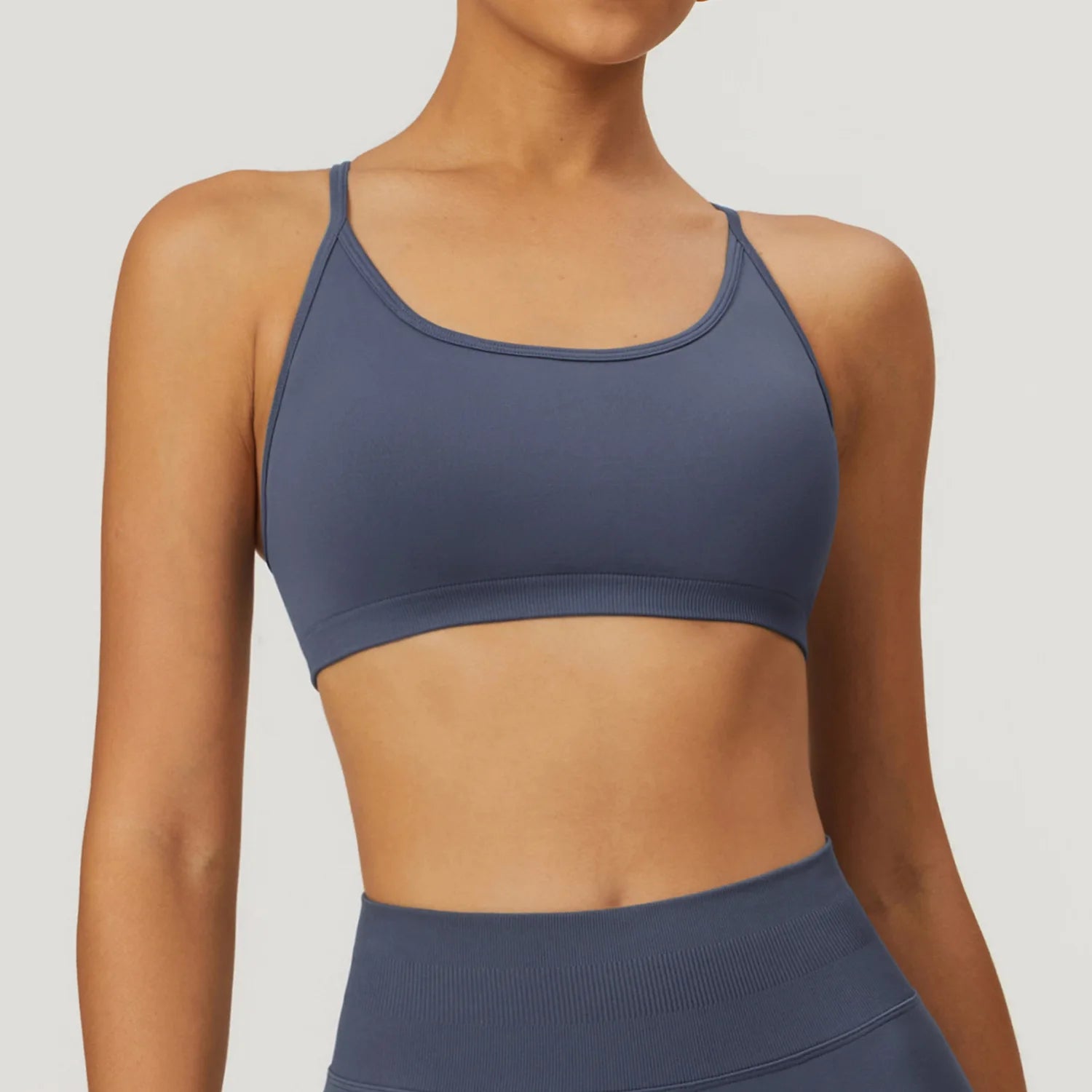 Cross Strap High Support Impact Sports Gym Bralette Blue gray