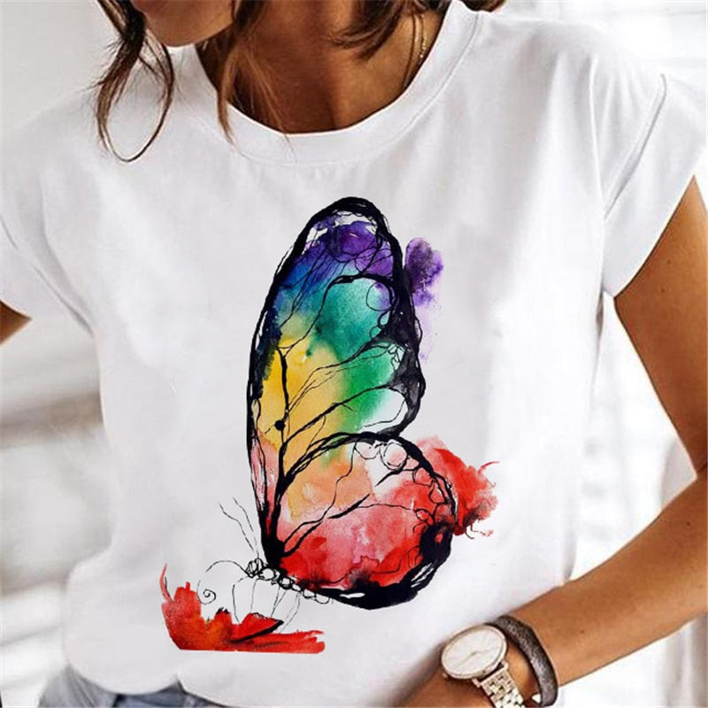 New Women nature print T-shirts 7 white