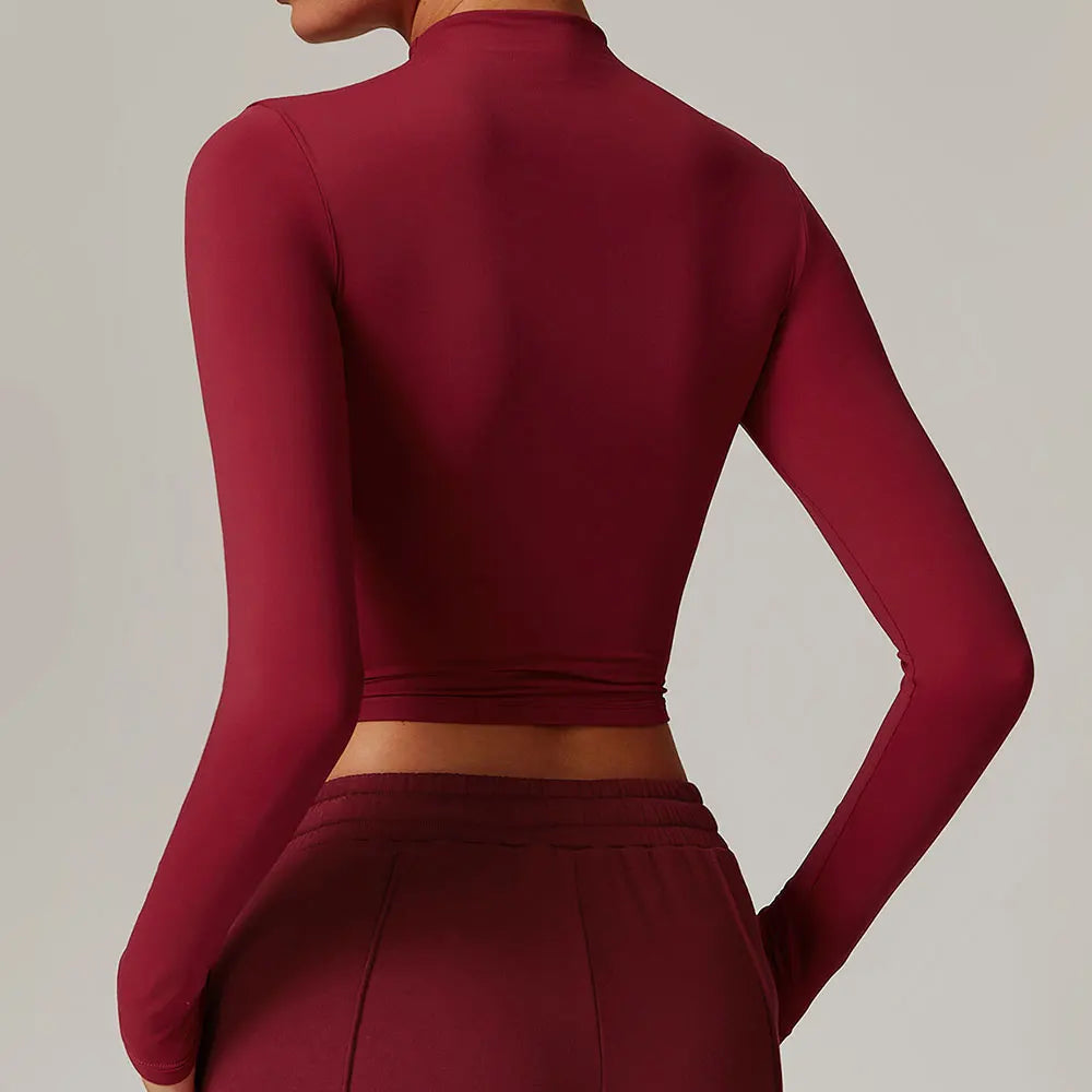 High Neck Long Sleeve Fitness Gym Sports Top