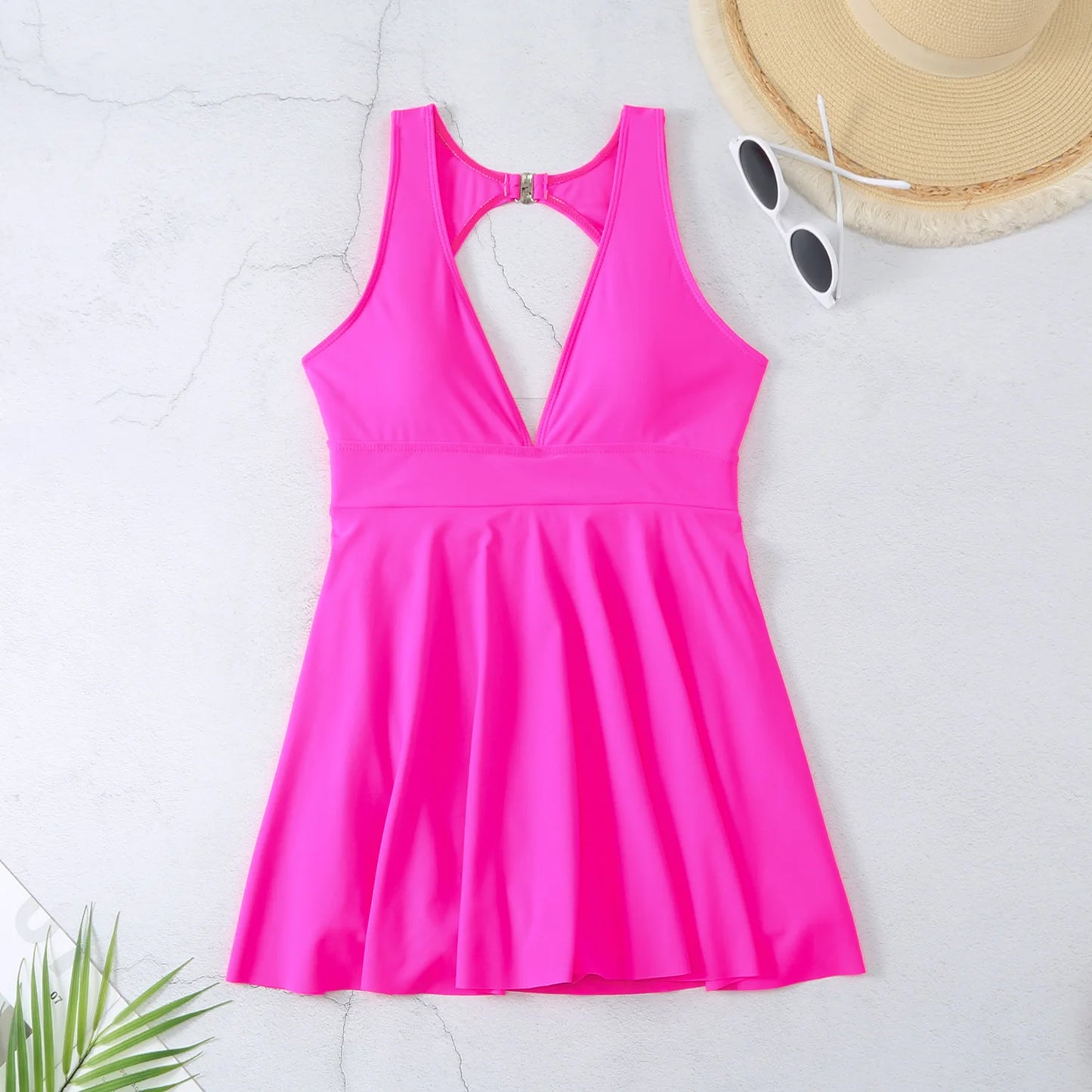 Ruffle plunge One Piece skirt dress Swimsuit red