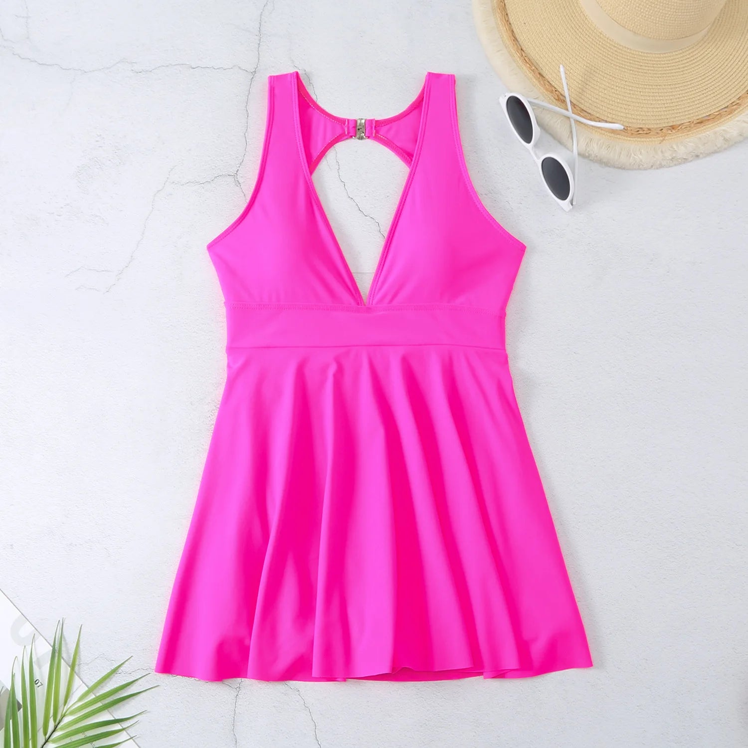 Ruffle plunge One Piece skirt dress Swimsuit red