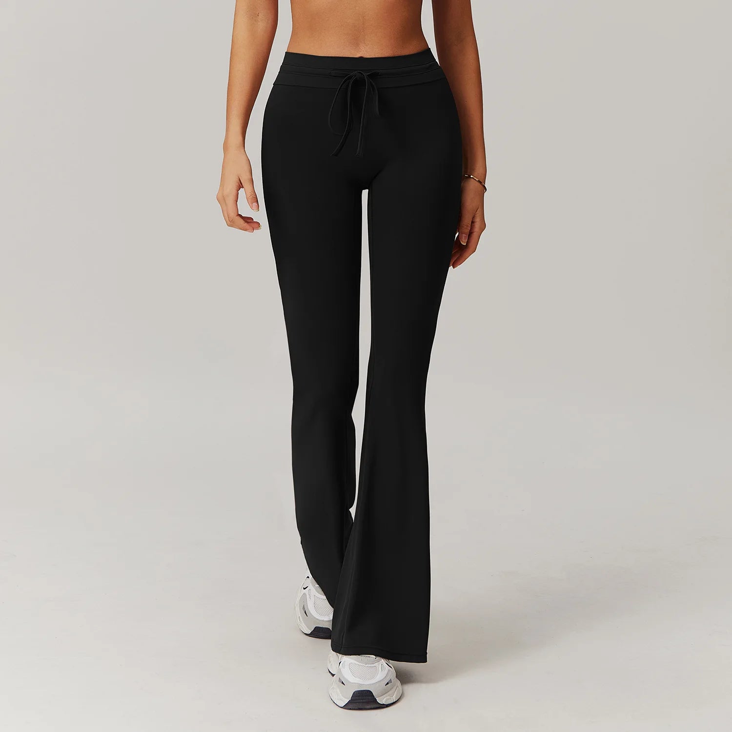 Wide Leg Bell-bottoms drawstring Sports Leggings Advanced Black