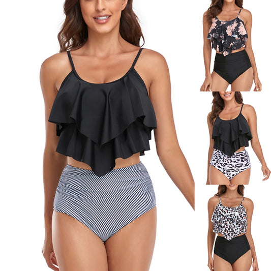 Women Ruffle Bathing Suit High Waist Swimsuit
