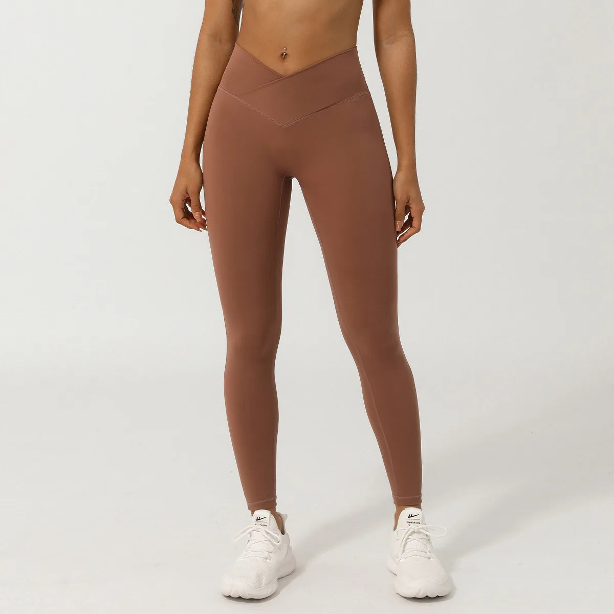 V-shaped Waist High Waist Fitness gym Leggings brown
