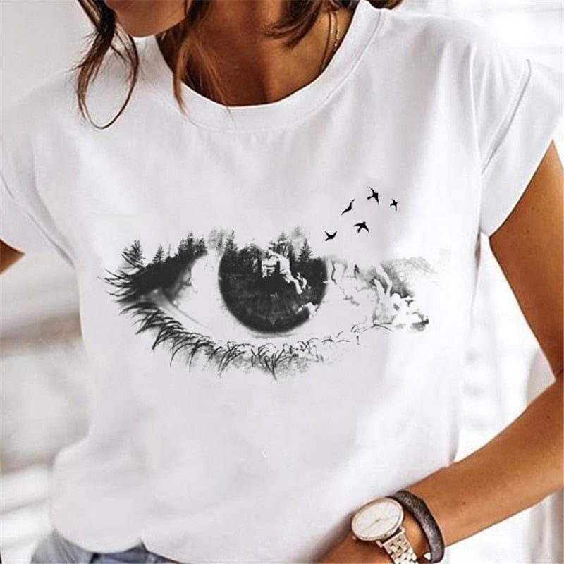 New Women nature print T-shirts 9 white