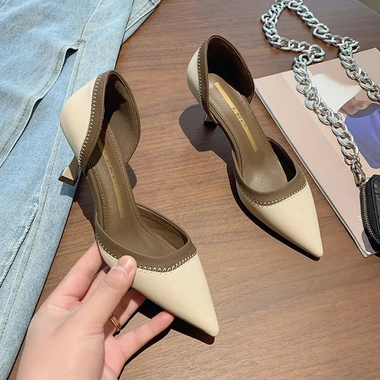 Women's pointed kitten low heel Shoes Beige