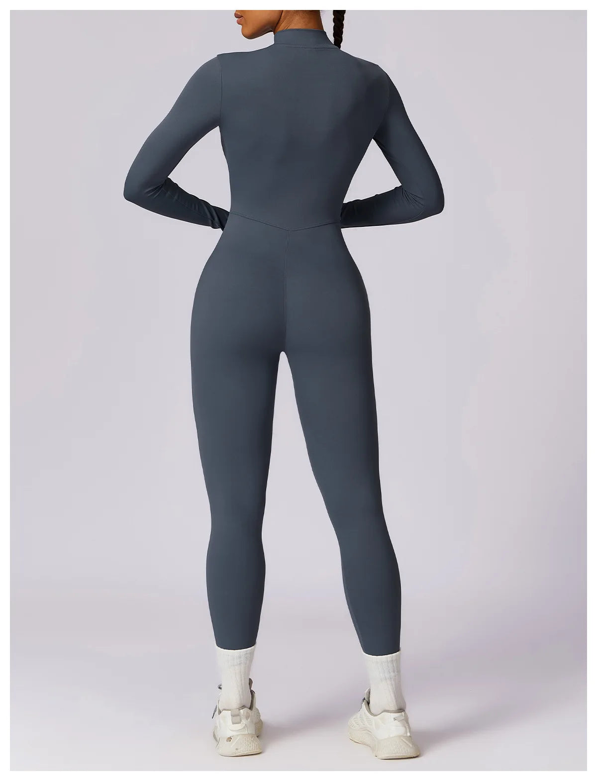 Zipper long sleeve Elastic One-Piece gym workout Bodysuit