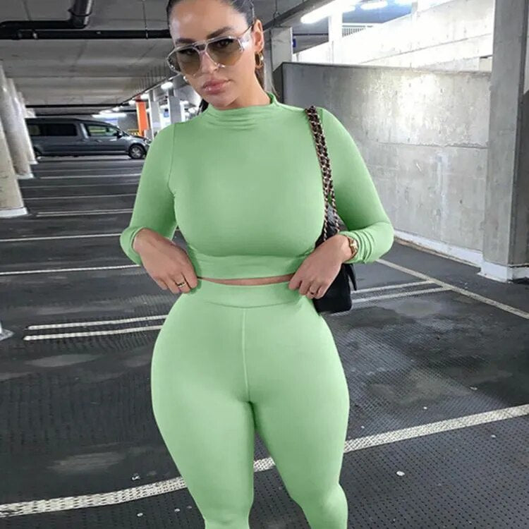 Women Sport Fitness Two Piece Set Green