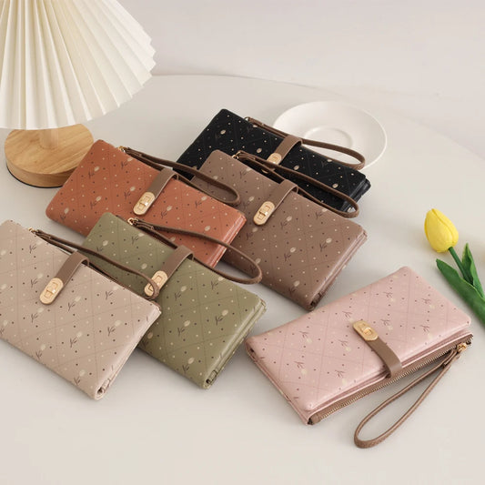 Women's Flower Dots Zipper Coin Purse Wallet