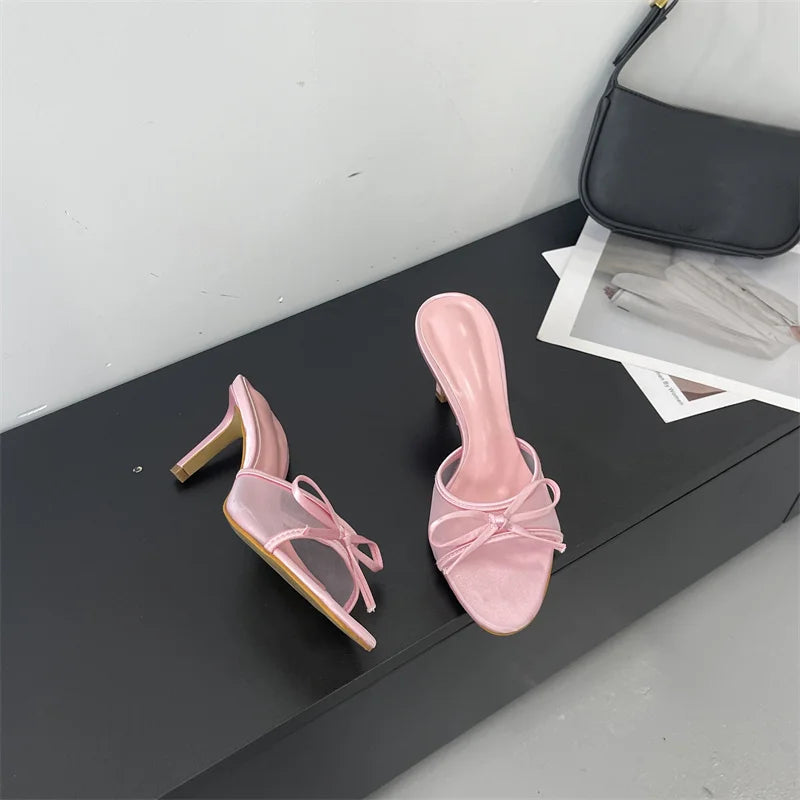 Butterfly Knot Mesh Open Toe Thin High Heel Sandals