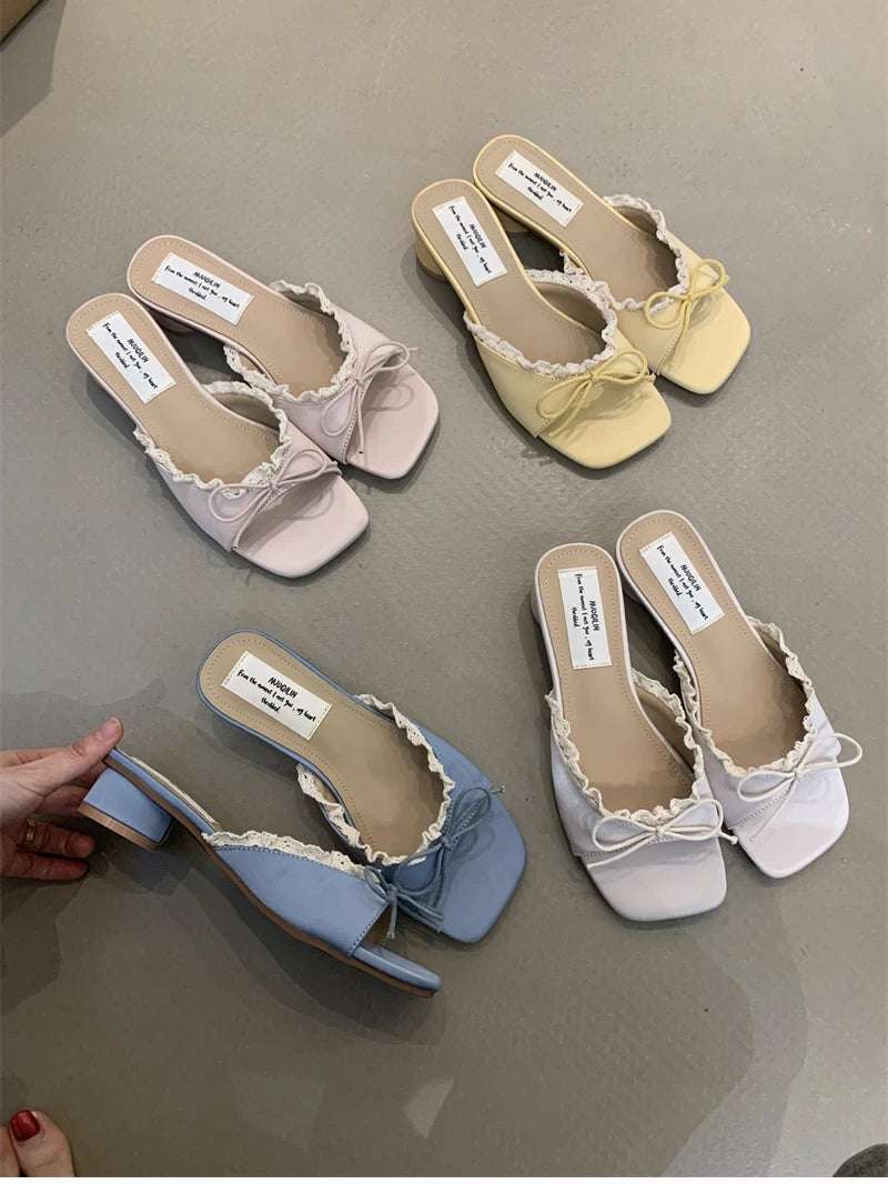 Butterfly-knot pastel colours Low Heel Sandals