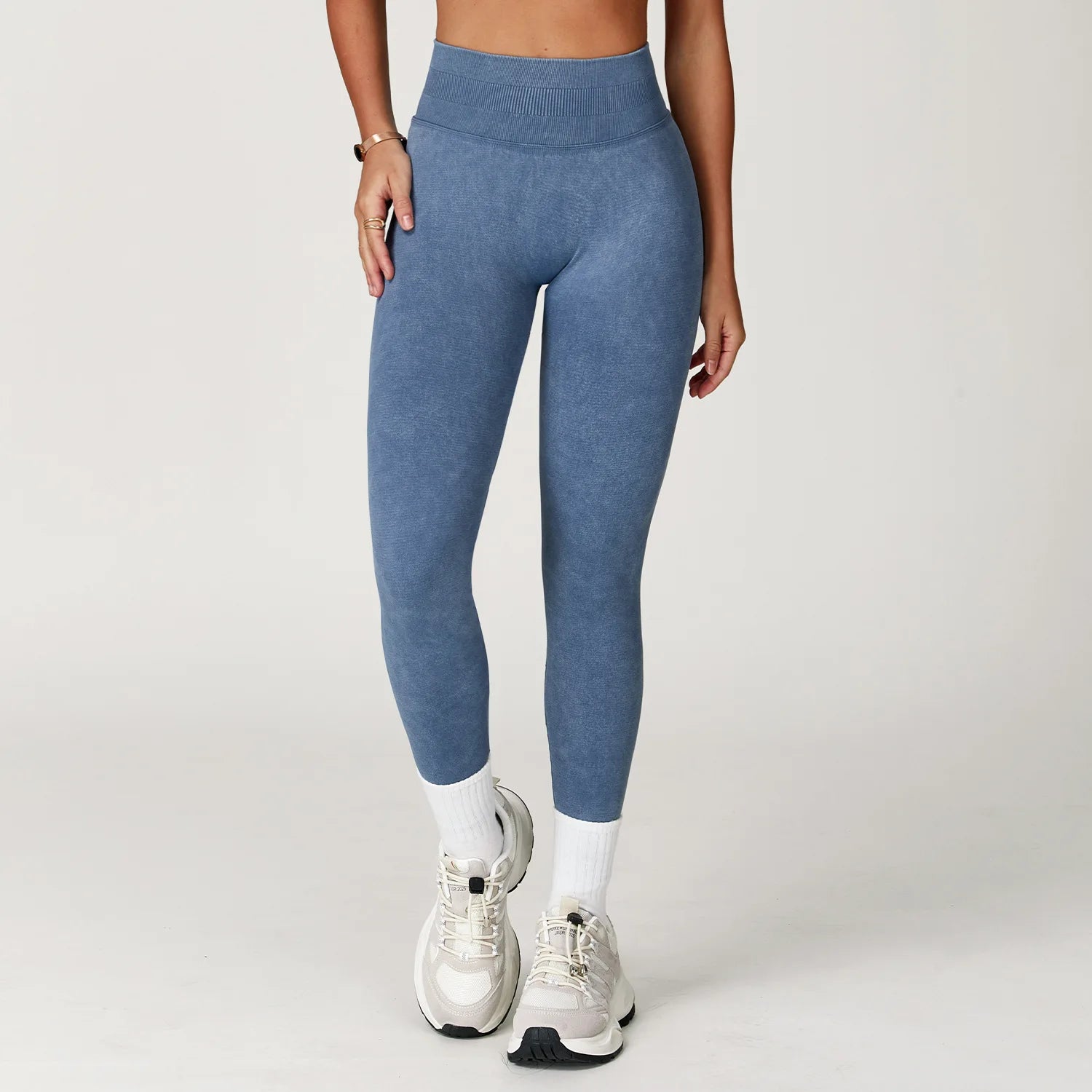 Seamless Yoga Sports High Waist Ribbed Gym leggings Denim Blue