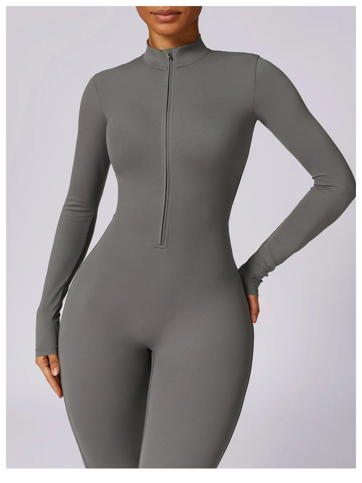 Zipper long sleeve Elastic One-Piece gym workout Bodysuit