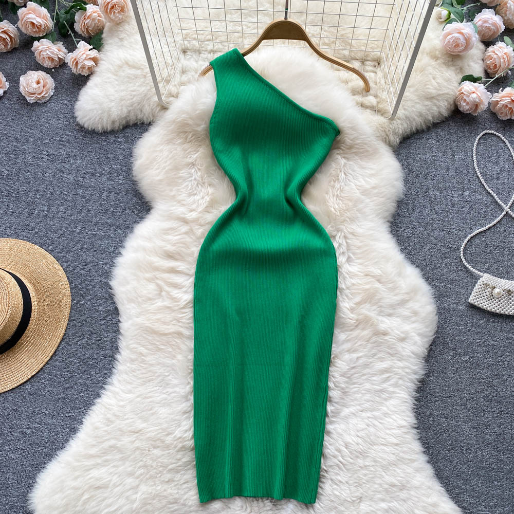 Sexy One Shoulder Knitted Bodycon Midi Dress