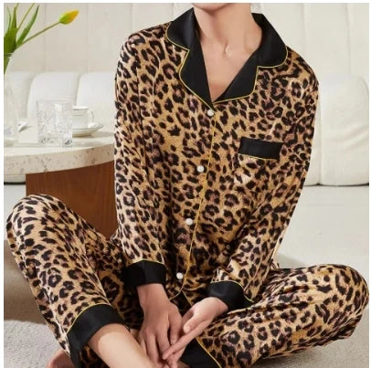 Short Sleeve Leopard satin classic Pyjama set YX 2307