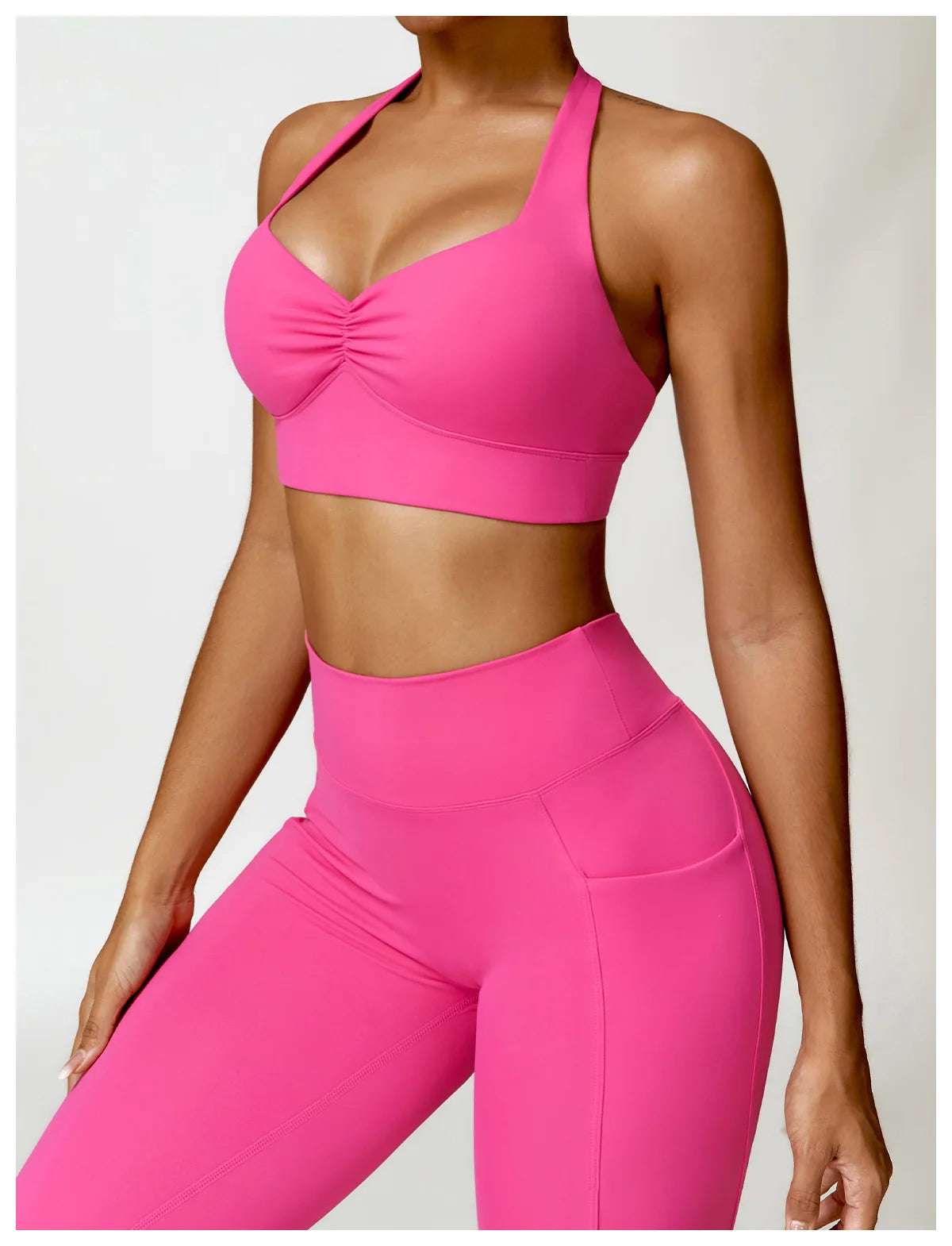 Halter neck push up ruched Sports Bra