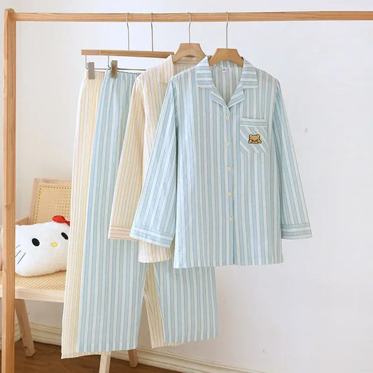 Pastel coloured Women's Striped Pyjama Set