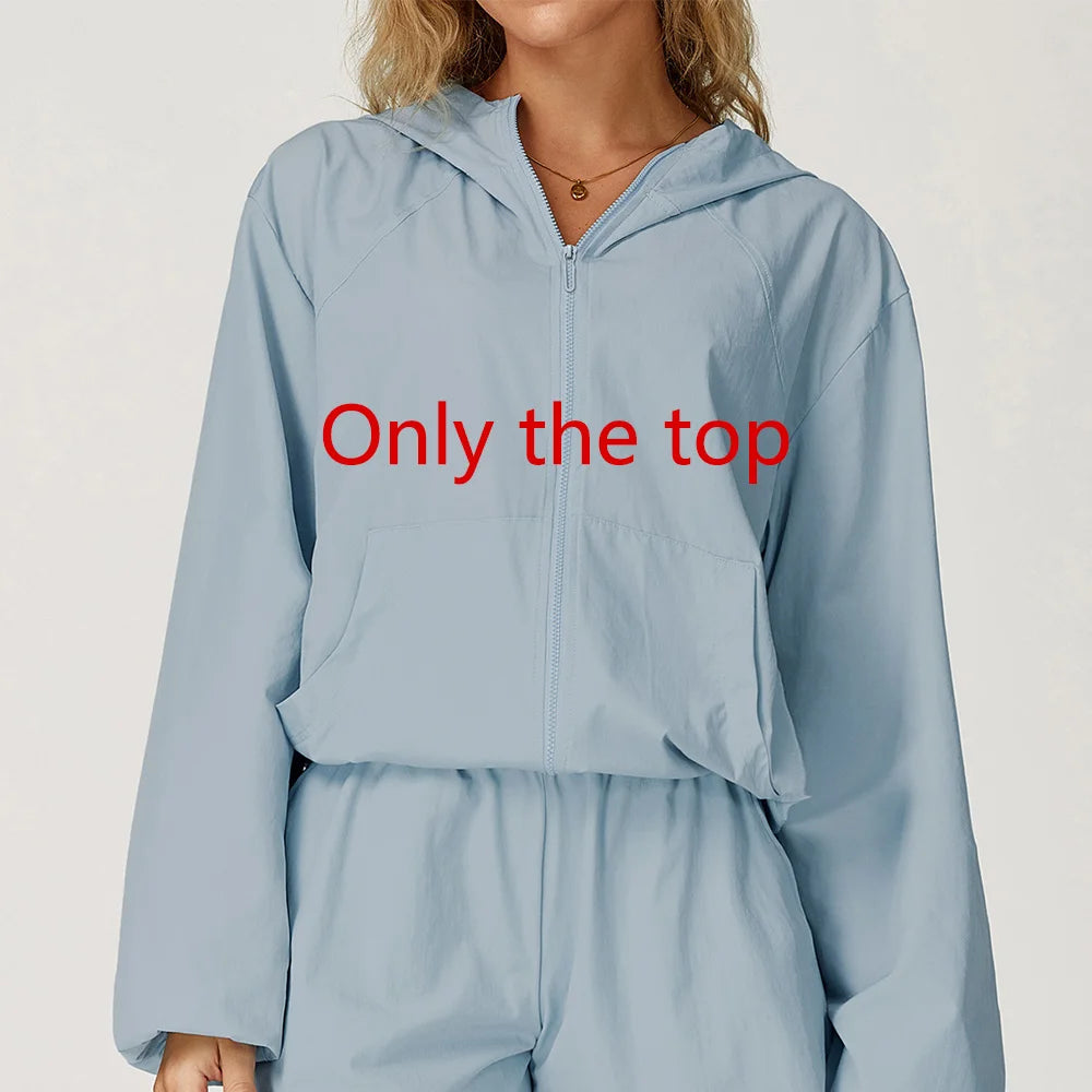 Long sleeved zipper front pocket sports jacket sky blue