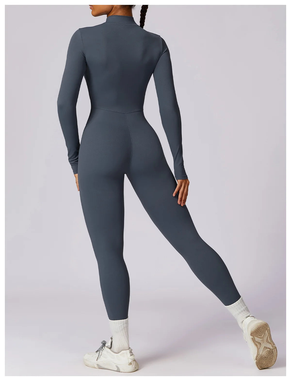 Zipper long sleeve Elastic One-Piece gym workout Bodysuit