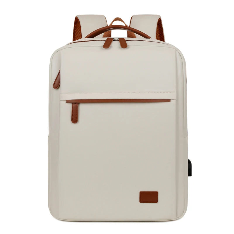 Large Capacity Travel Backpack with USB Charging Port creamy white