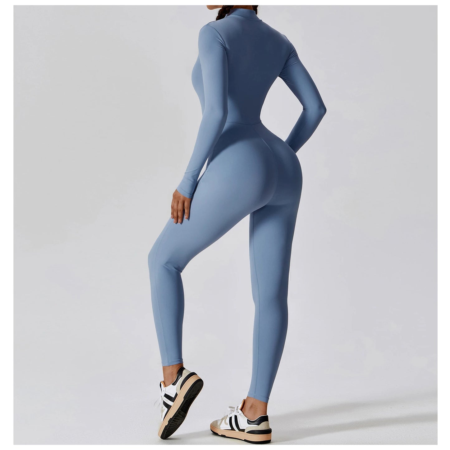 Zipper long sleeve Elastic One-Piece gym workout Bodysuit