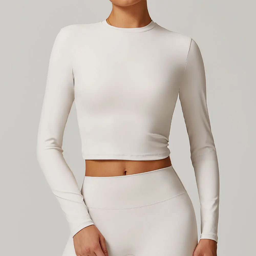 Long Sleeved Quick Dry round neck High Elastic Pilates Workout top Pearl Grey