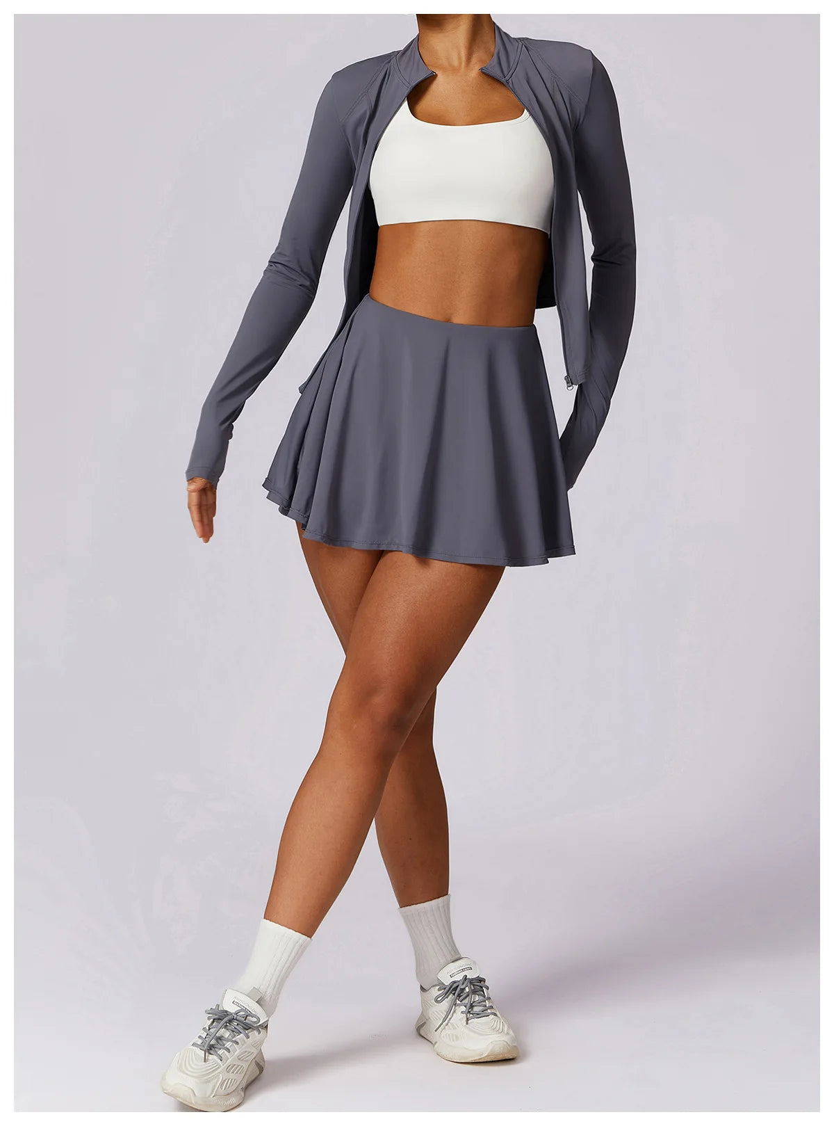 2 piece Yoga Fitness Sports Short Skirt Long Sleeved set