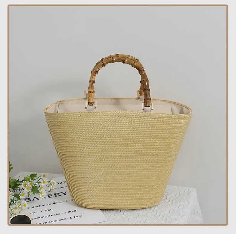 Large Capacity French Style Straw Woven Tote Bag