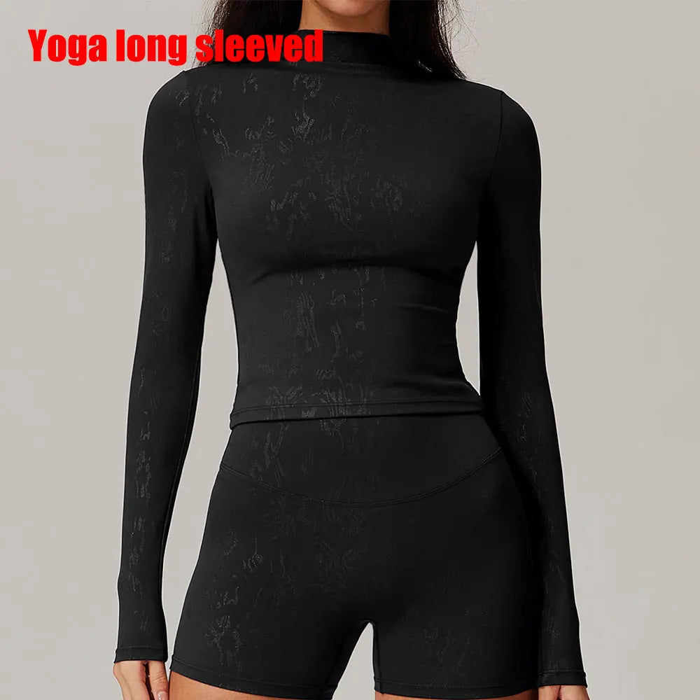 Printed Long Sleeved Sports Workout Top Advanced Black