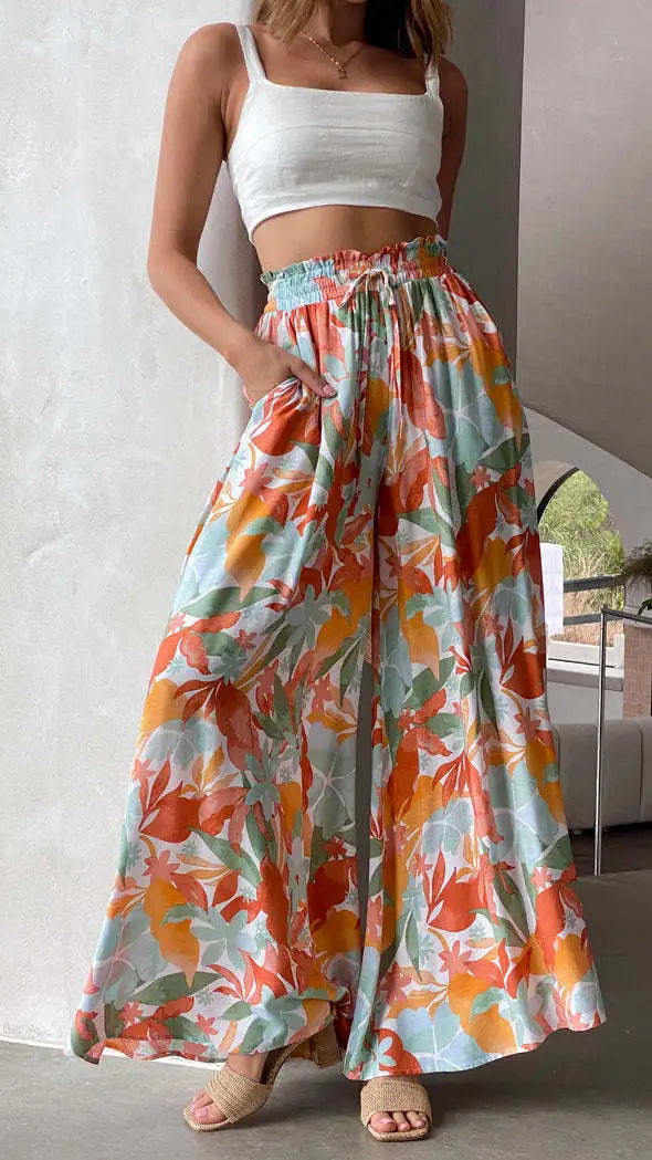 Spring Summer Wide Leg Trousers color priint