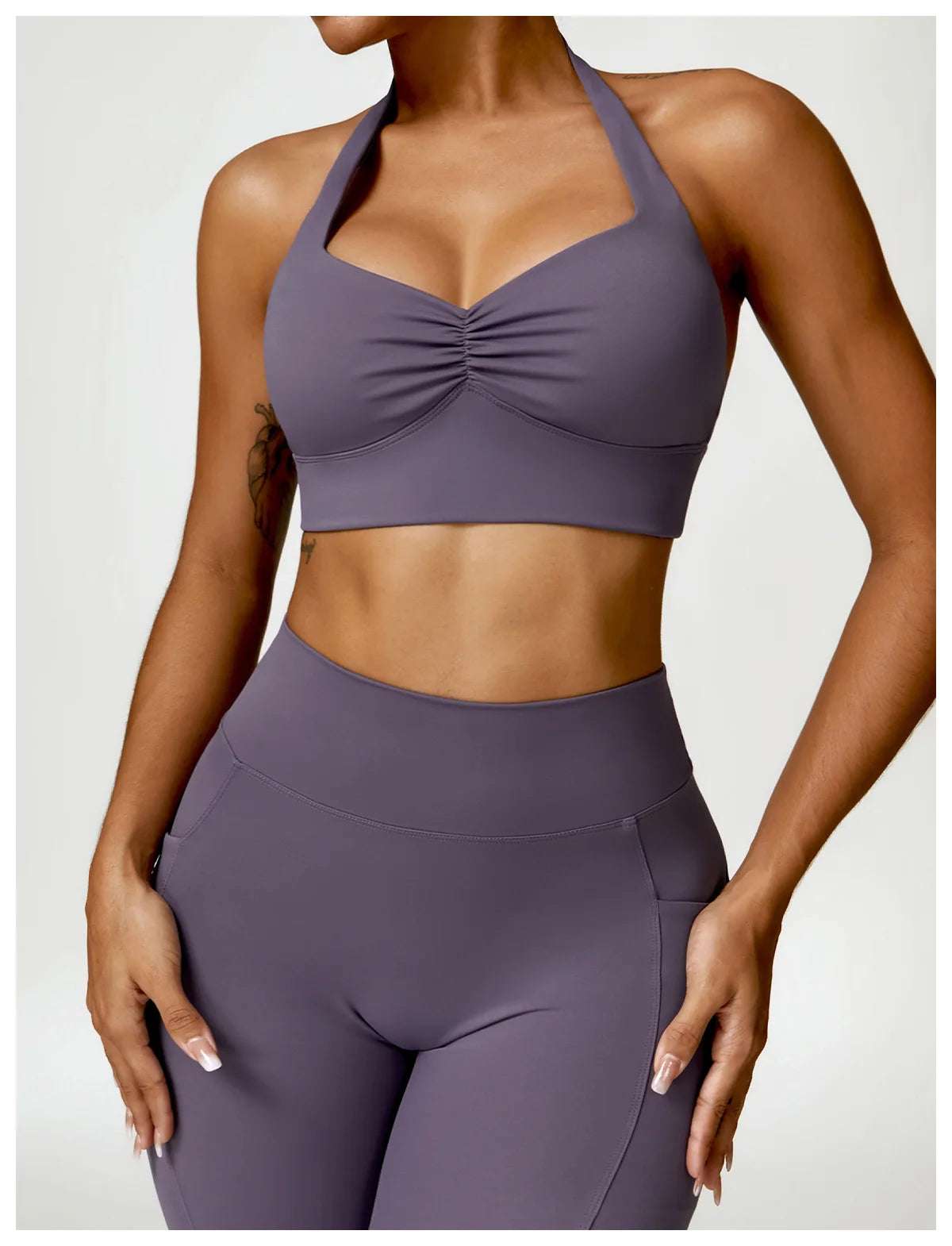 Halter neck push up ruched Sports Bra