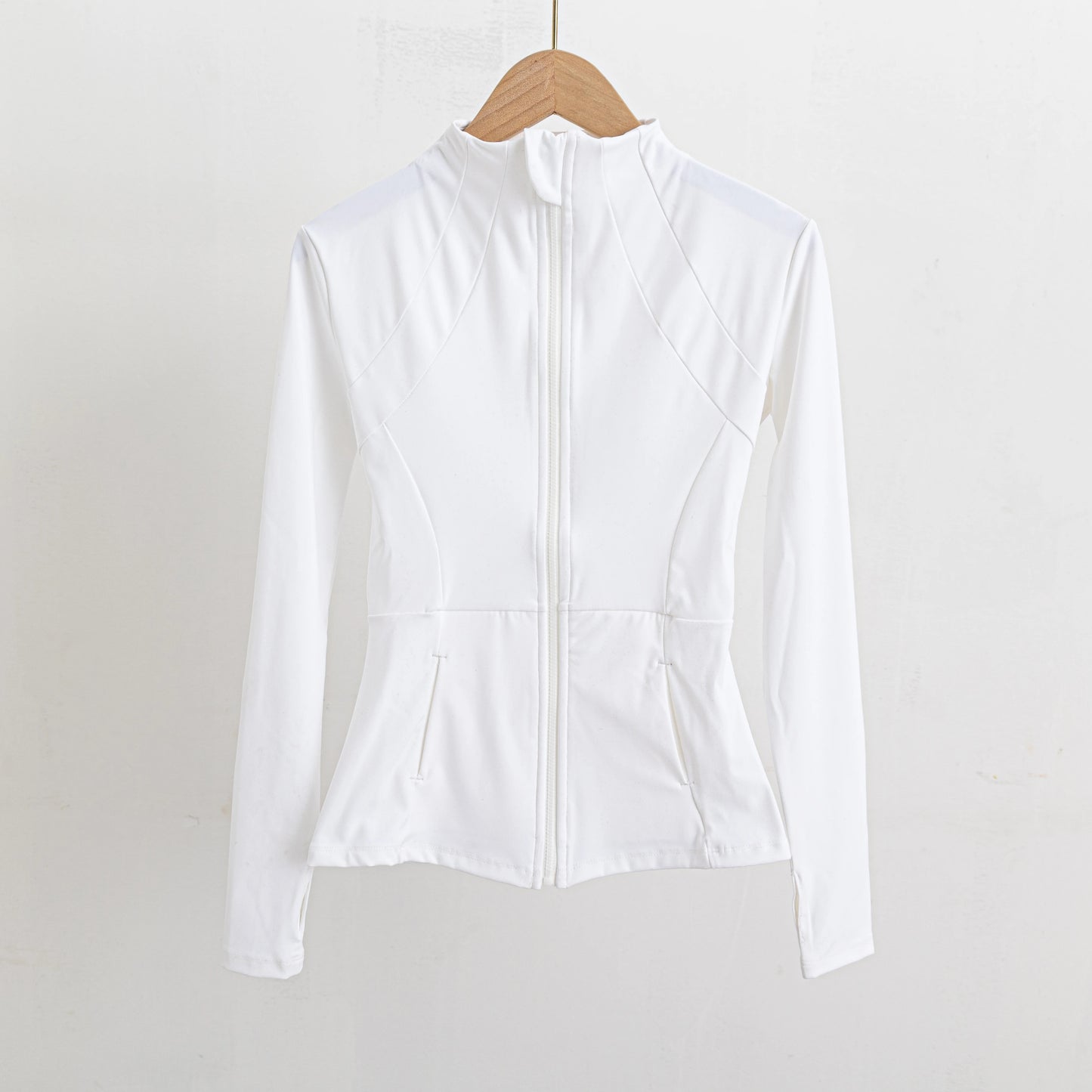 Long-sleeved zipper Fitness Running gym Top Jacket White