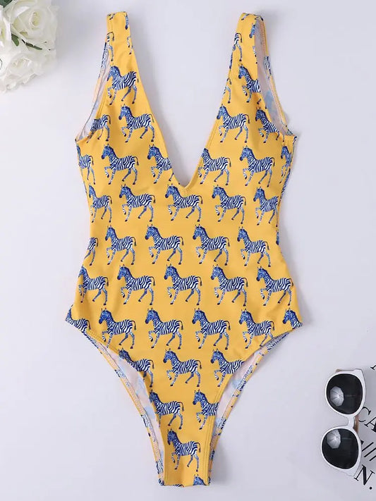 Sexy Vintage Zebra Print One Piece Swimsuit