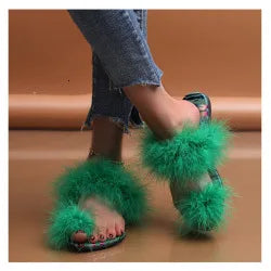 Furry Pom Pom Slipper Sandals