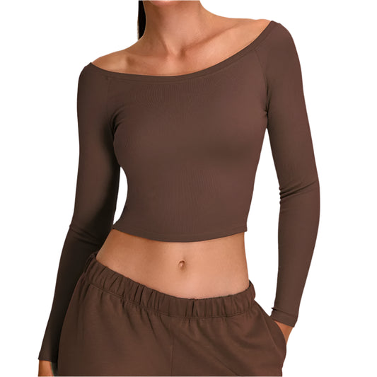 Off Shoulder Long Sleeve Gym Workout Running crop Top