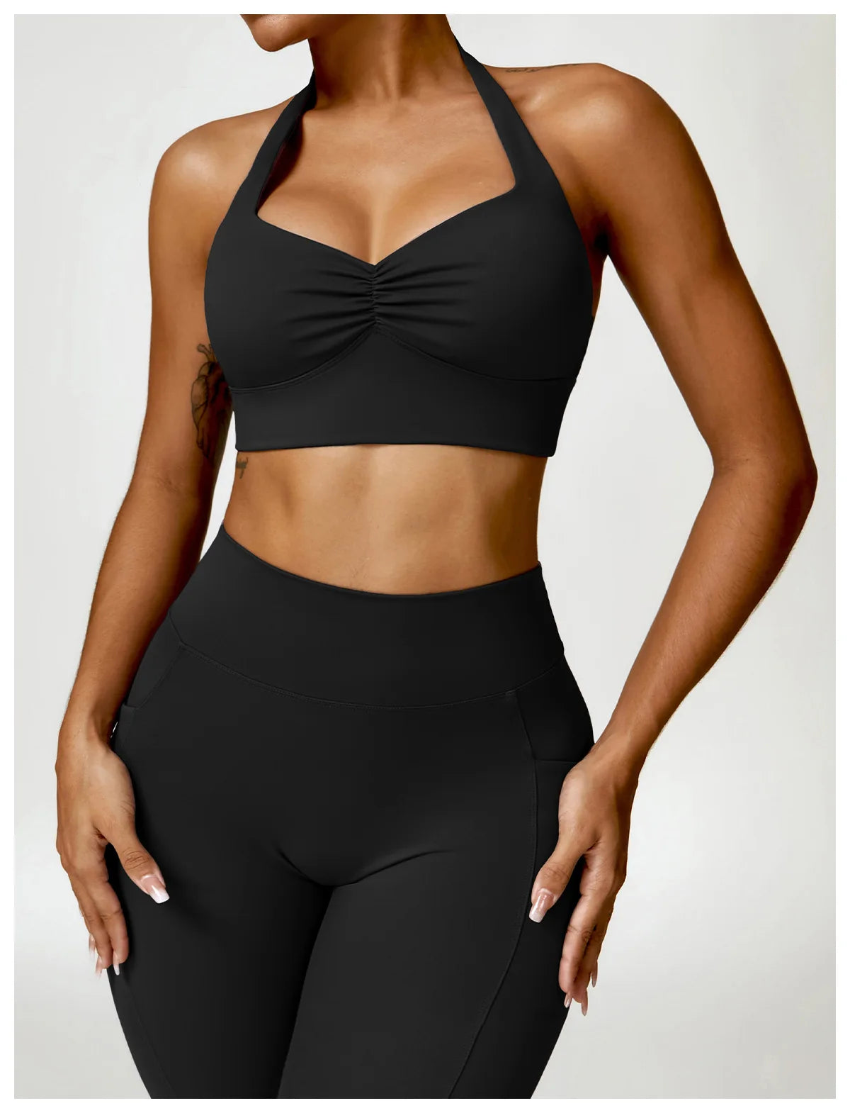 Halter neck push up ruched Sports Bra