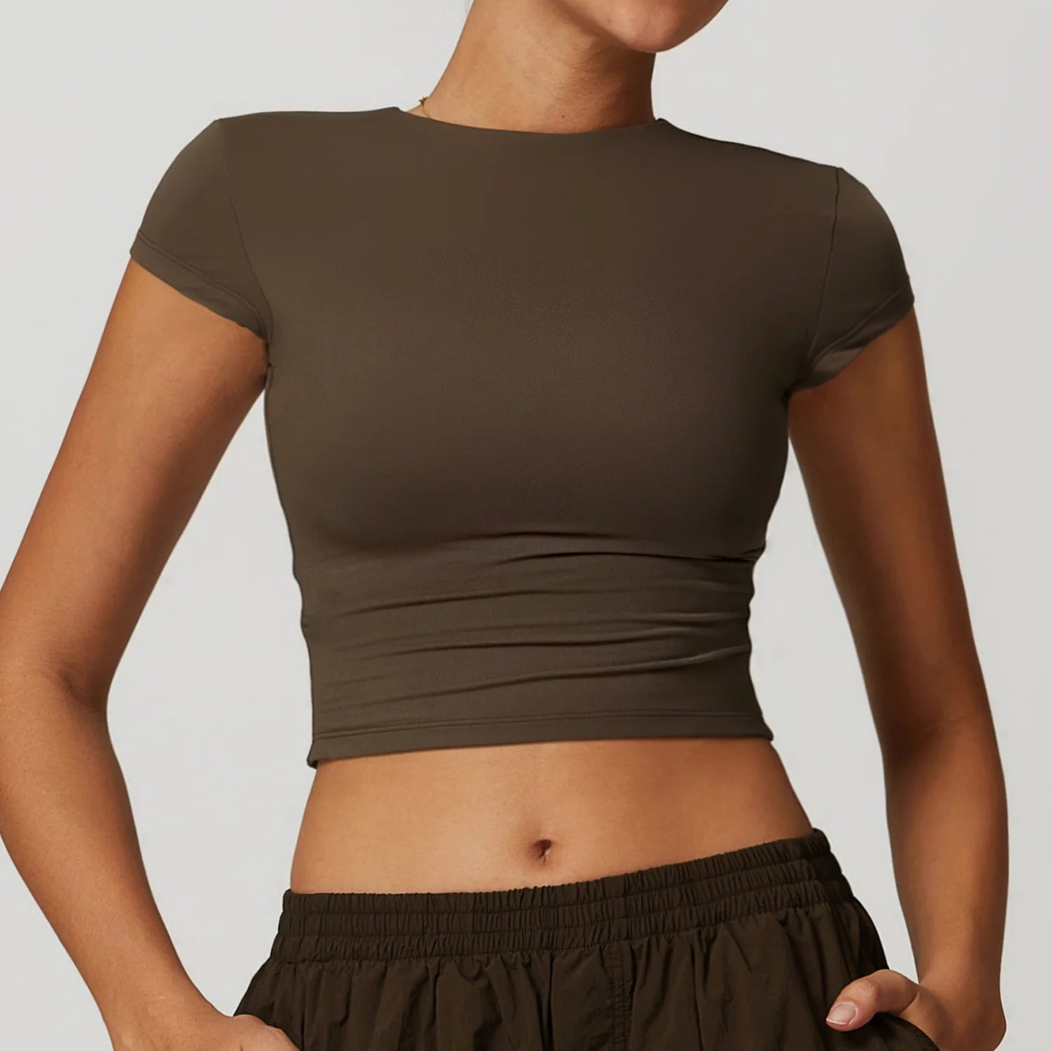 Short Sleeve Gym Workout Gym crop Tops black coffee